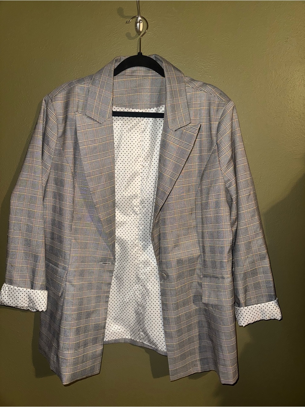 Amazon Women's Plaid Blazer in Light Gray with Beige Windowpane